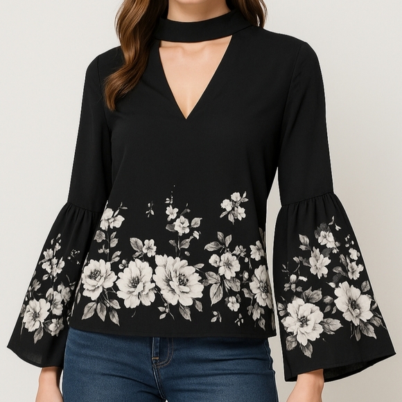 White House Black Market Tops - NWT White House Black Market Oversized Floral Blouse Lined with Balloon Sleeves